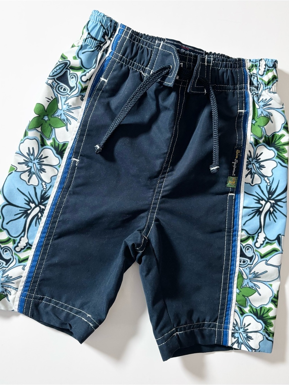 Vintage B.U.M. Equipment Y2K Hibiscus Board Shorts / Swim Trunks Floral Panel 3T